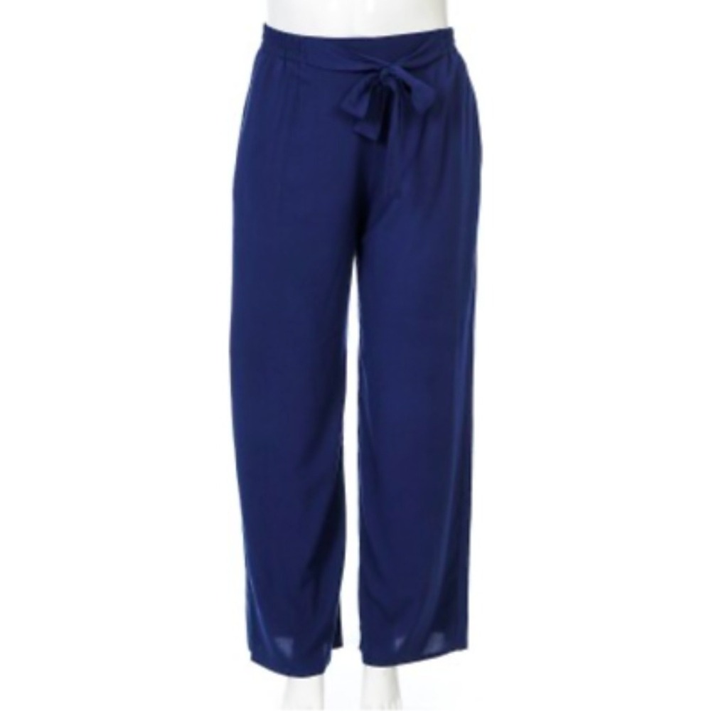 Tie Waist Wide Leg Pants Flowy Lounge‎ Casual Comfy Blue M NWOT